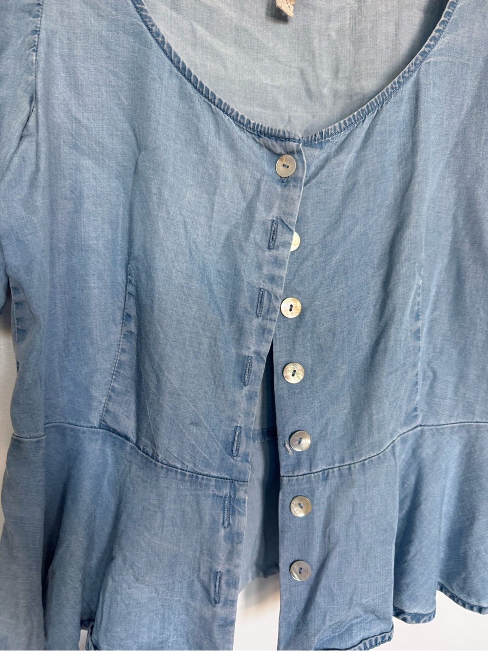 Light Blue Button-Front Peplum Top - Picture 2 of 4